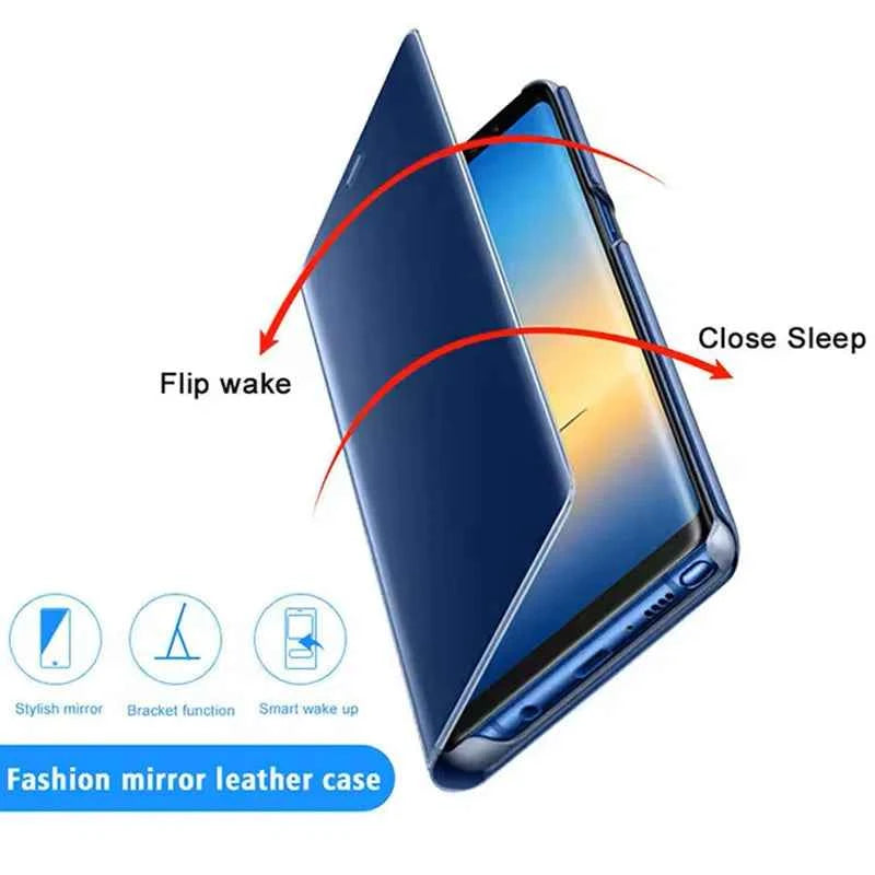 Smart Clear View Mirror Flip Case For Samsung Galaxy A16 A26 A36 A56 A55 A35 A15 A54 S22 S23 FE S24 Ultra Plus S25 Edge PU Cover
