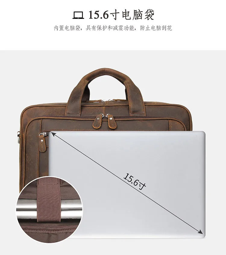 High Quality Genuine Leather Men Briefcase Business bag Crazy Horse Leather Large 17