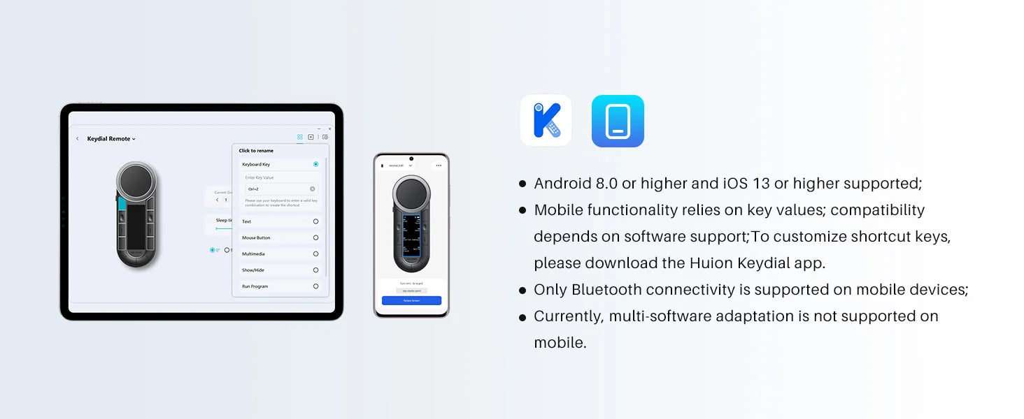 Huion Mini Keyboard Keydial Remote K40 with Dual-channel Bluetooth Wireless Dual-dial Controller 8 Programmable Keys OLED Screen