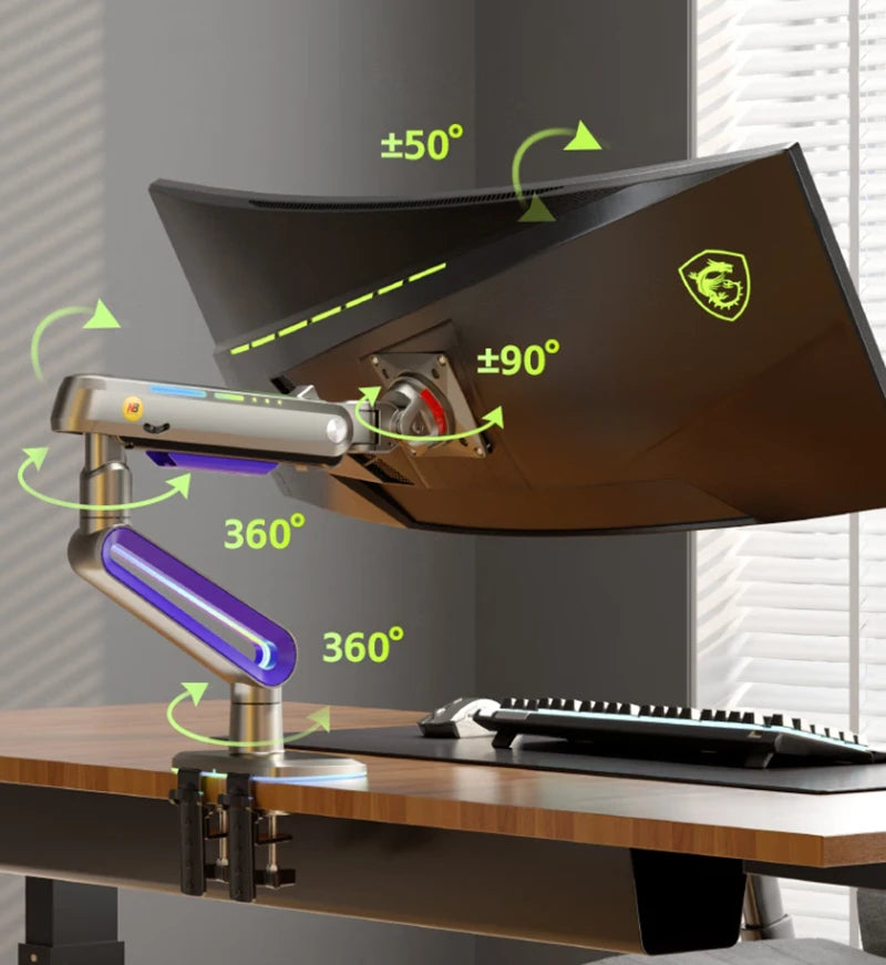 NB G70 F6 E6 Gaming Monitor Arm 32-60 Inch Curved Arc Screen Desktop Ultra Wide Monitor Holder Mount with RGB Light 2-20kgs