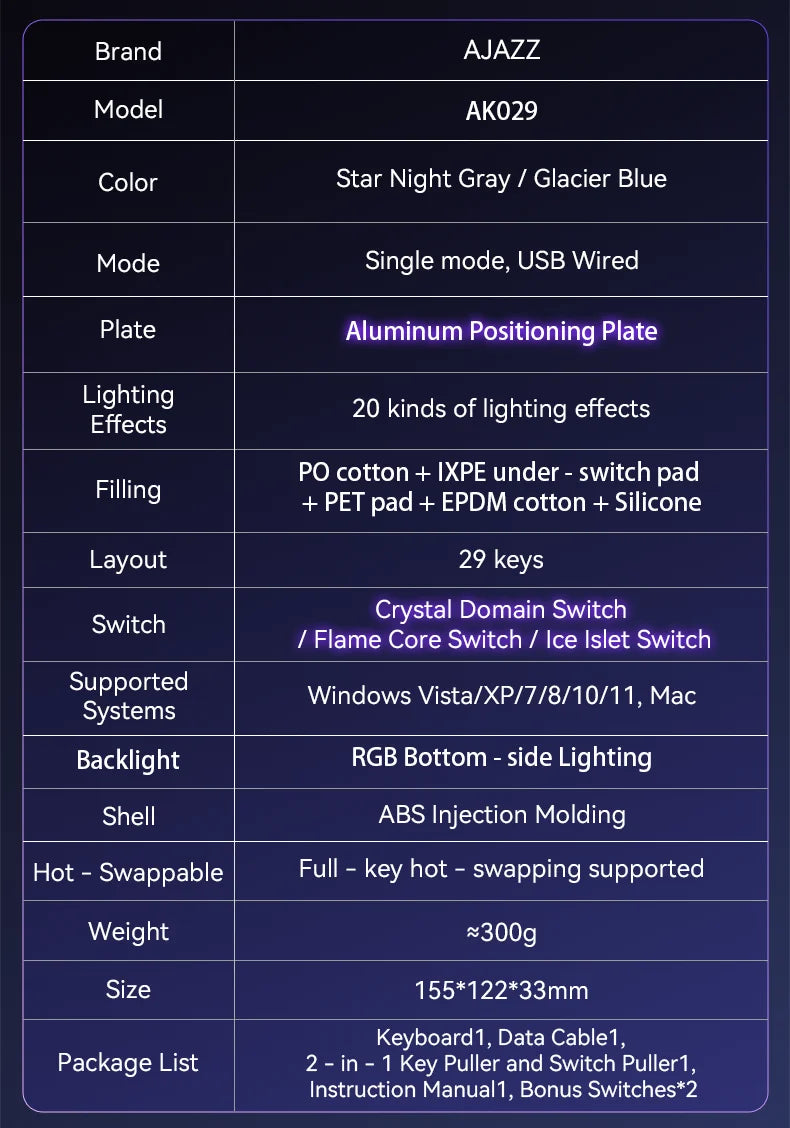 AJAZZ AK029 Wired Gaming Magnetic Switch Magnetic Rice Switch HIFI Edition, RGB Backlight, DIY Support