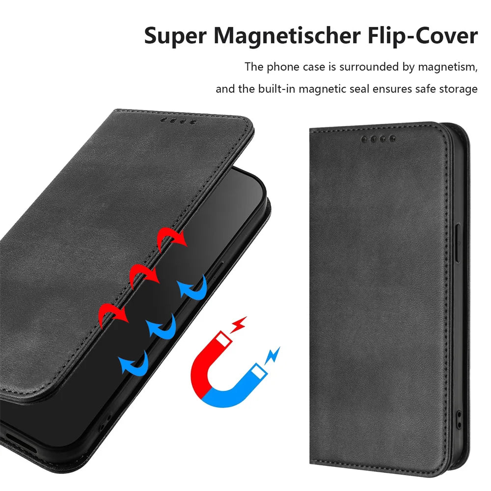 For iPhone 17 Pro Magnetic Wallet Flip Luxury Leather Case on For iPhone 17 16 15 14 13 12 11 Pro Max Plus 17 Air 16E Back Cover