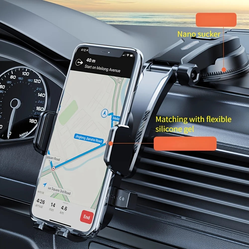 1Pc Car Mobile Phone Holder, Dashboard Installation, 360-Degree Rotatable Adjustment, Equipped with Strong Suction Cup, Non-Slip and High-Stability Mobile Phone Holder, Compatible with All Smartphones