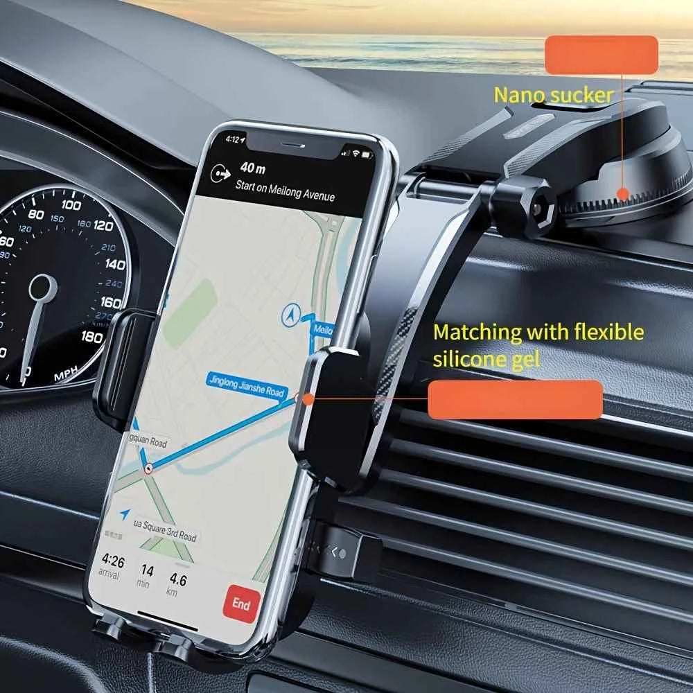 1Pc Car Mobile Phone Holder, Dashboard Installation, 360-Degree Rotatable Adjustment, Equipped with Strong Suction Cup, Non-Slip and High-Stability Mobile Phone Holder, Compatible with All Smartphones