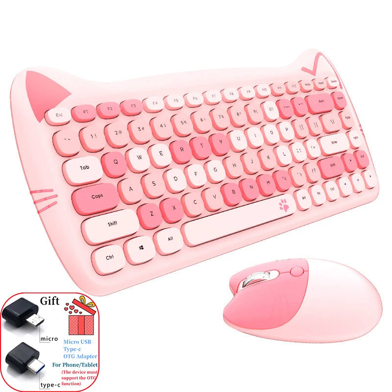 MOFII Kawaii Cat 2.4G Wireless Keyboard and Mouse Set Cute Lipstick Punk Keyboards and Mice Combos for Laptop PC Home Office - WinSupport Tech