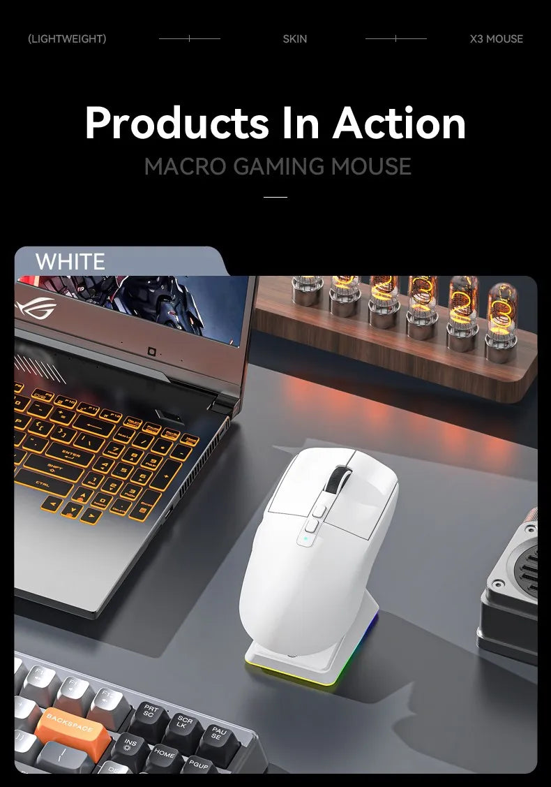 ATTACK SHARK X6 Wireless Macro Gaming Mouse PAW3395 26000 DPI Tri-Mode Wired/2.4G/BT5.2 Connection Magnetic Charging Base Mouse