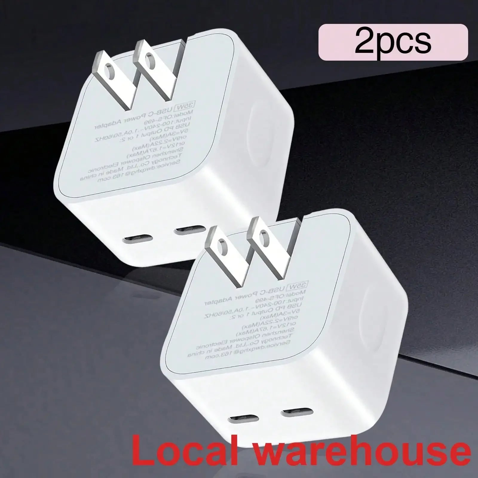 2Pcs 20W PD Dual USB C Foldable Wall Charger High Output Fast Charging Adapter for iPhone iPad Android Smartphones Home Office Use US Local Warehouse