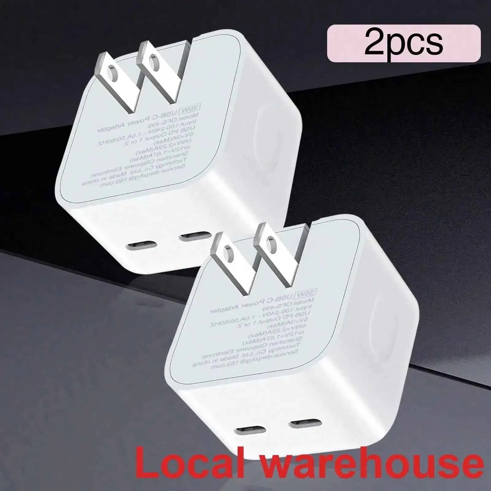 2Pcs 20W PD Dual USB C Foldable Wall Charger High Output Fast Charging Adapter for iPhone iPad Android Smartphones Home Office Use US Local Warehouse