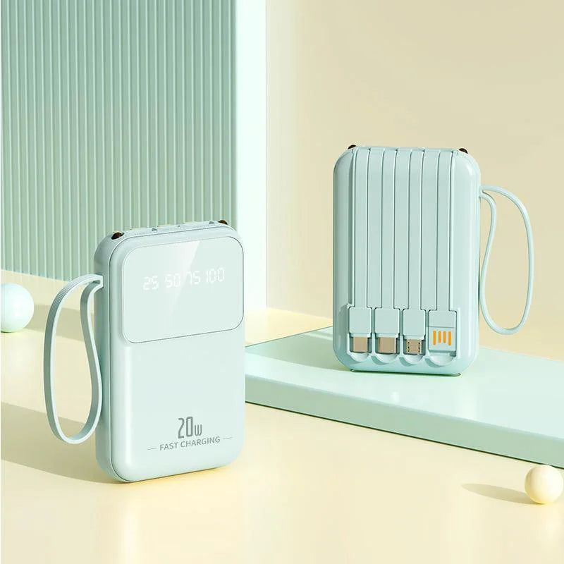 10000mAh compact portable power bank charging with built-in charging cable Powerbank suitable for iPhone/Samsung/Xiaomi/Huaewei