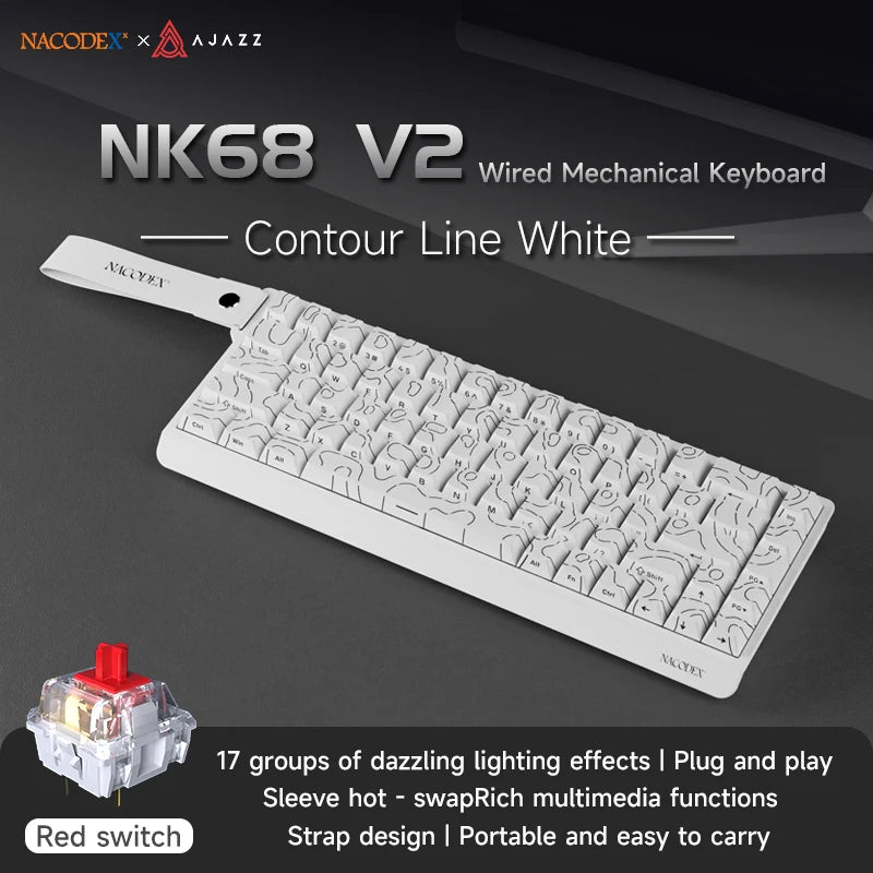 AJAZZ NK68 V2 gaming mechanical keyboard features hot-swappable keys, color backlighting, and is portable for office use