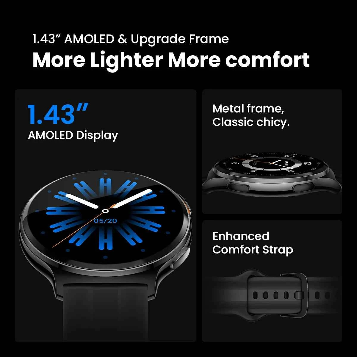 HAYLOU Solar Lite 2 Smartwatch 1.43'' AMOLED Display 24h Health Monitoring 150+ Sports Modes Voice Calling Smart Watch 1ATM
