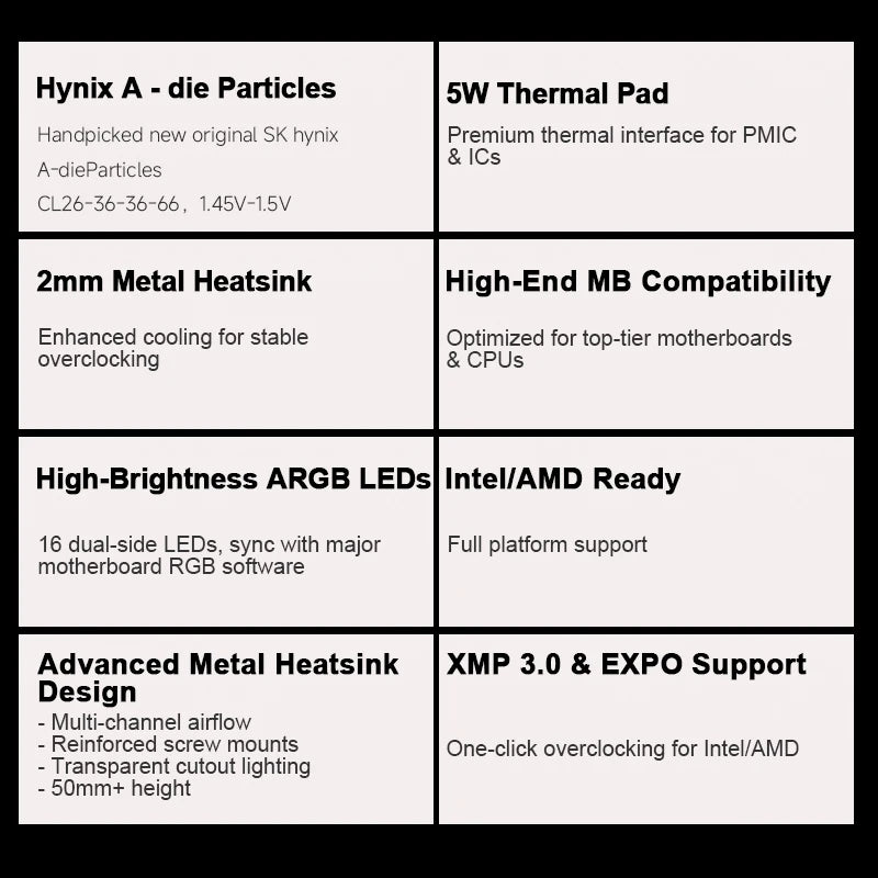 KingBank 32GB DDR5 16GBx2 6000MHz Black RGB Memory Kit Hynix a Die CL26 Overclocking RAM Module for High Performance Systems - WinSupport Tech