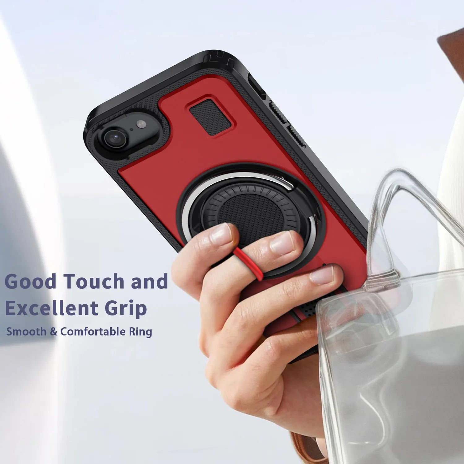 For iPhone SE 2020 iPhone SE 2022 SE 2nd 3rd Case Hybrid Shockproof Double Ring Kickstand Stand Rugged Phone Hard Slim Cover Red