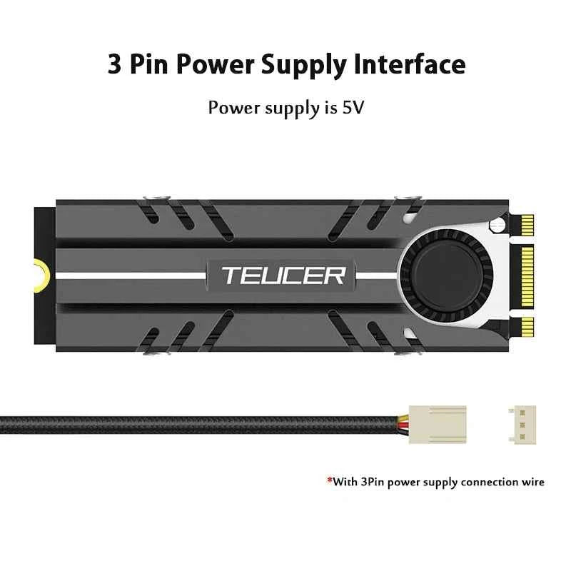 TEUCER M.2 SSD NVMe Heat Sink 2280 Solid State Disk Air Circulation Cooler Heatsink with Active Cooling Fan and Thermal Pad