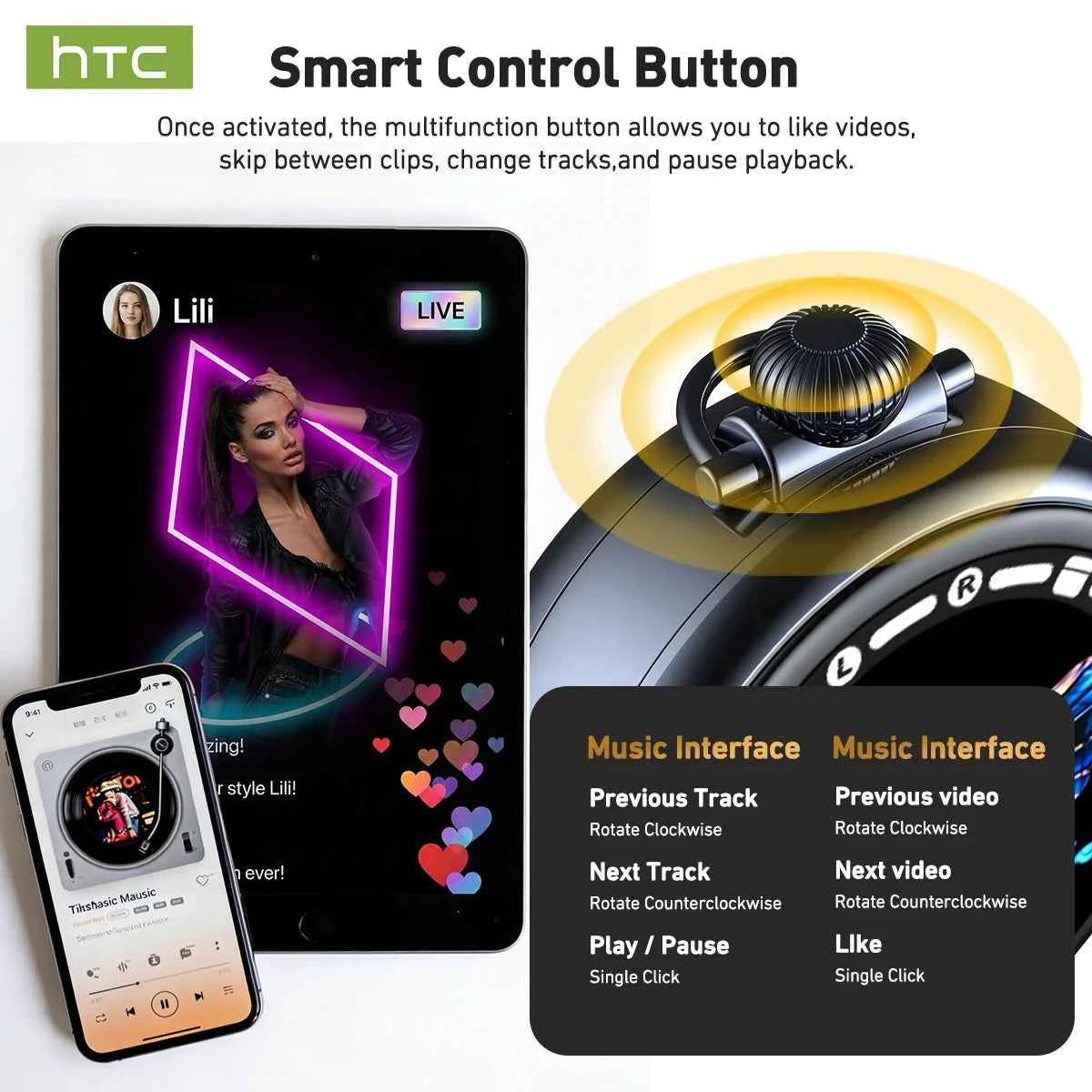HTC NE71 True Wireless Earbuds Bluetooth 6.0 ANC Noise Cancelling IPX4 Waterproof 22H Playtime In-Ear Comfort Gaming Low Latency