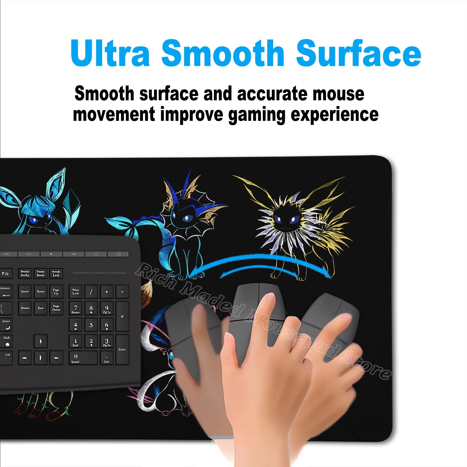 Game Card Pad Gaming Carpet Anime Keyboard Pad Pokemon Eevee Mousepad Gamer Mouse Pads Laptop Extended Desk Mat PC Cabinet Rug