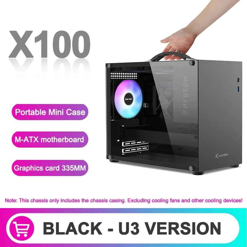 PowerTrain X-GAMERX X100 M-ATX Portable Computer Case ITX  MATX  Power Supply Support U3 Type-C Desktop MINI Small Chassis