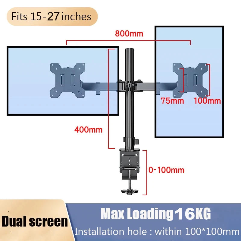 Dual Monitor Stand, Holds Screen up to 27inch, Universal Freestanding Monitor Stand Adjustable Height, Tilt, Swivel, Rotation - WinSupport Tech
