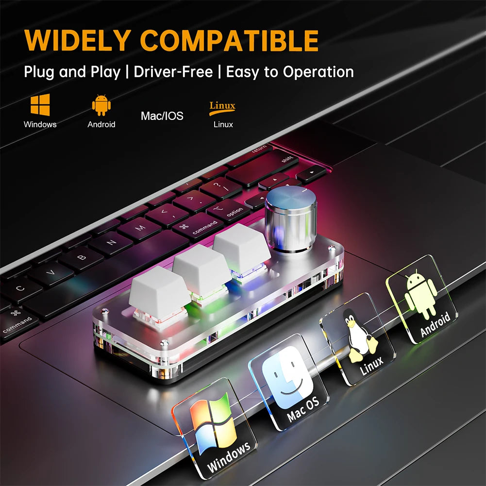 Mini Customized Mechanical Keyboard Hot Swappable Macro Programmable Keyboard 3 Key 1 Knob