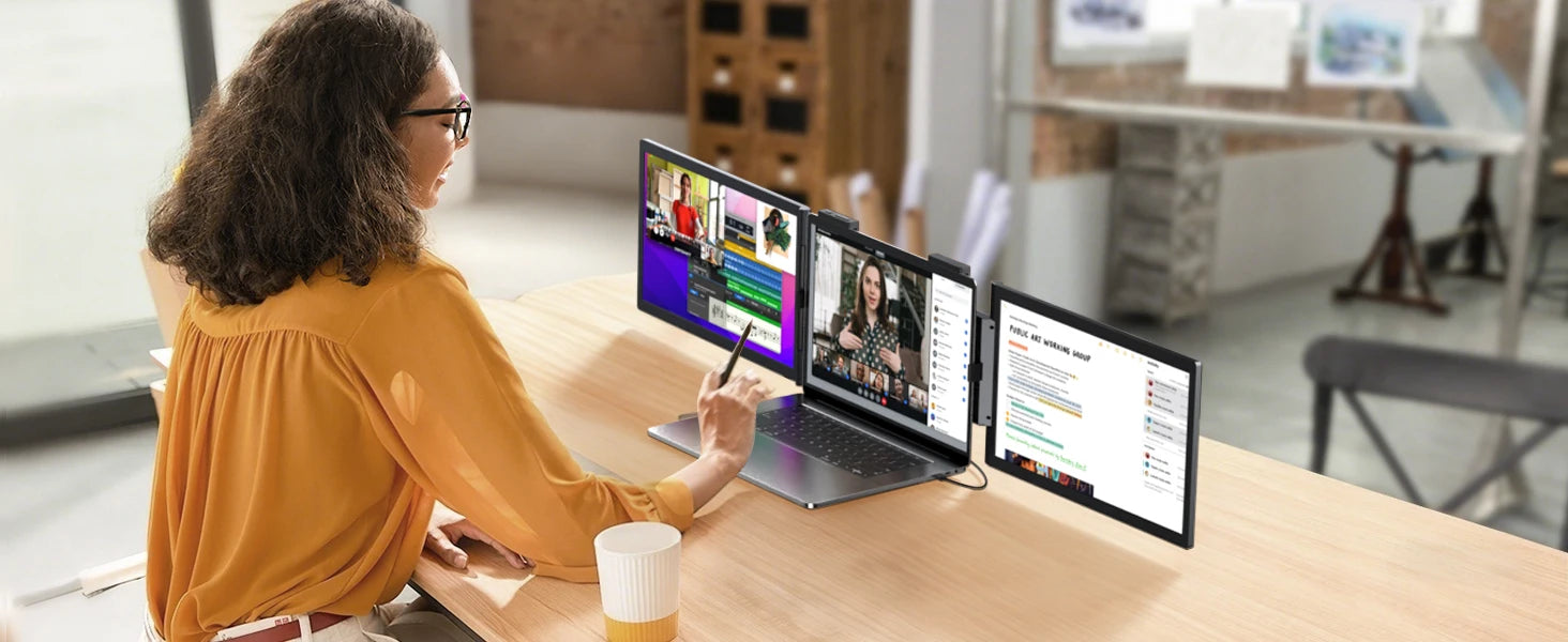 Amoudo14 Inch Dual Portable Monitor 1920*1080P IPS Portable Triple Monitor with USB-C Port for 14-16.5