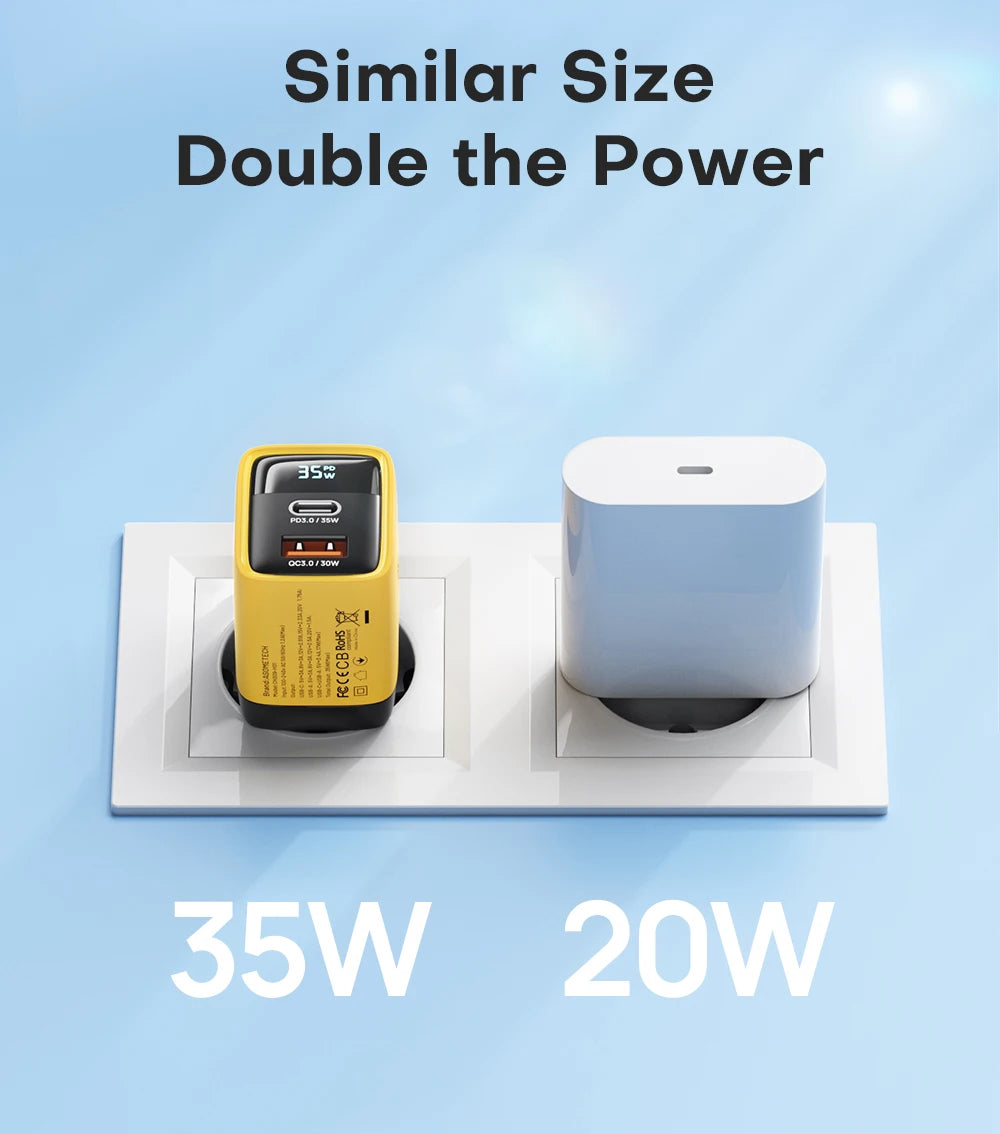 35W GaN Charger LED Display USB Charger for IPhone 14 Pro Samsung Xiaomi IPad Pro PD 3.0 QC 3.0 Quick Charger USB C Fast Charge