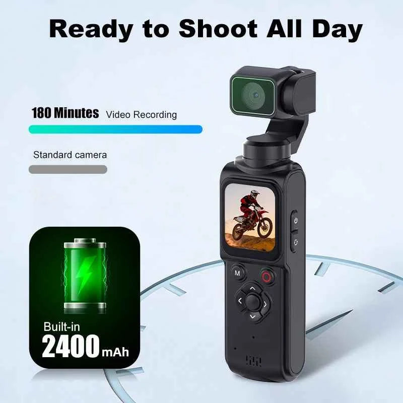 4K Vlog Pocket Gimbal Camera with 330° Face Tracking, 18x Zoom, WiFi, 2400mAh Battery–Handheld Stabilizer for YouTube,TikTok