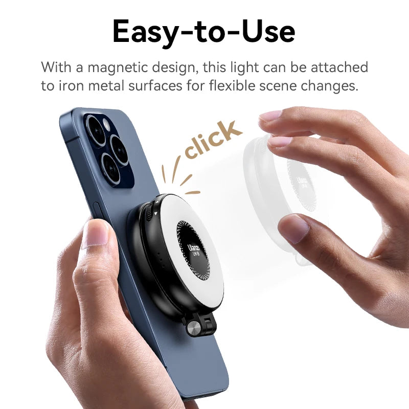 Ulanzi LM19 MagSafe Video Light Bi-Color Selfie Light for iPhone 16 15 14 Pro Max Flip Fill Light As Phone Stand for Video Vlog