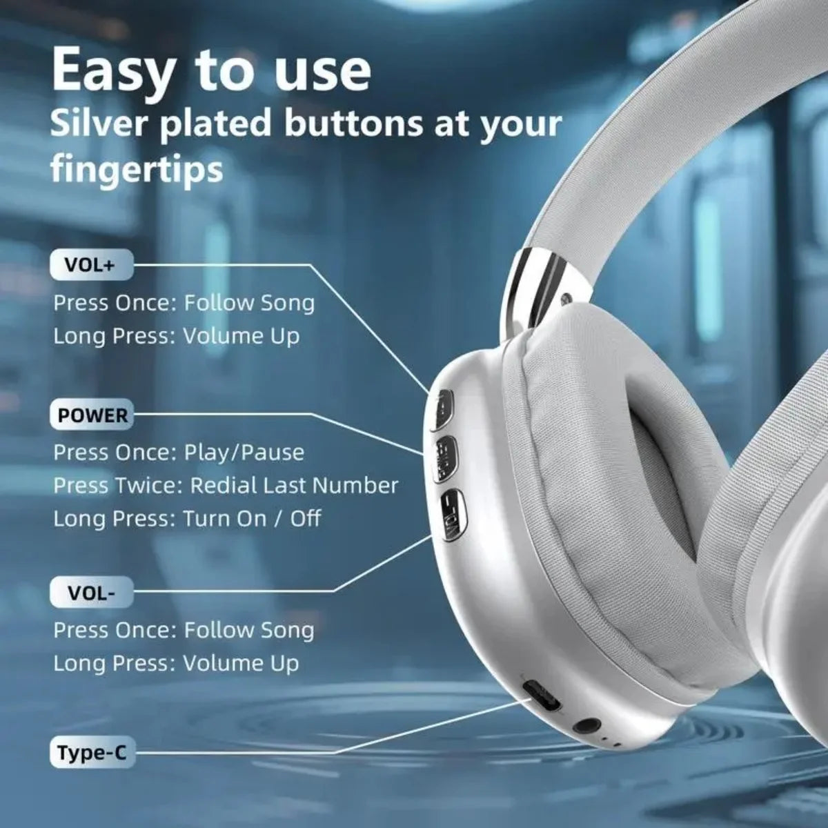 Wireless Bluetooth Headphones, Hi-Res Audio, Foldable & Lightweight, Deep Bass, Long Battery Life