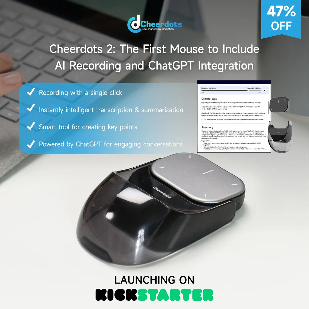 Cheerdots 2 Wireless Controll ChatGpt Detachable Air Mouse Wireless Touchpad All-in-one Pocket AI Recording Enabled Mouse Office