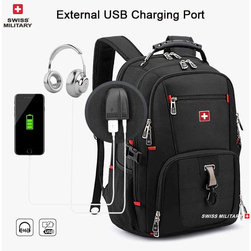 SWISS MILITARY Fashion Travel Multifunction Large Capacity Male Bag Usb Charging Waterproof 23 inch Laptop Backpack Men Mochila
