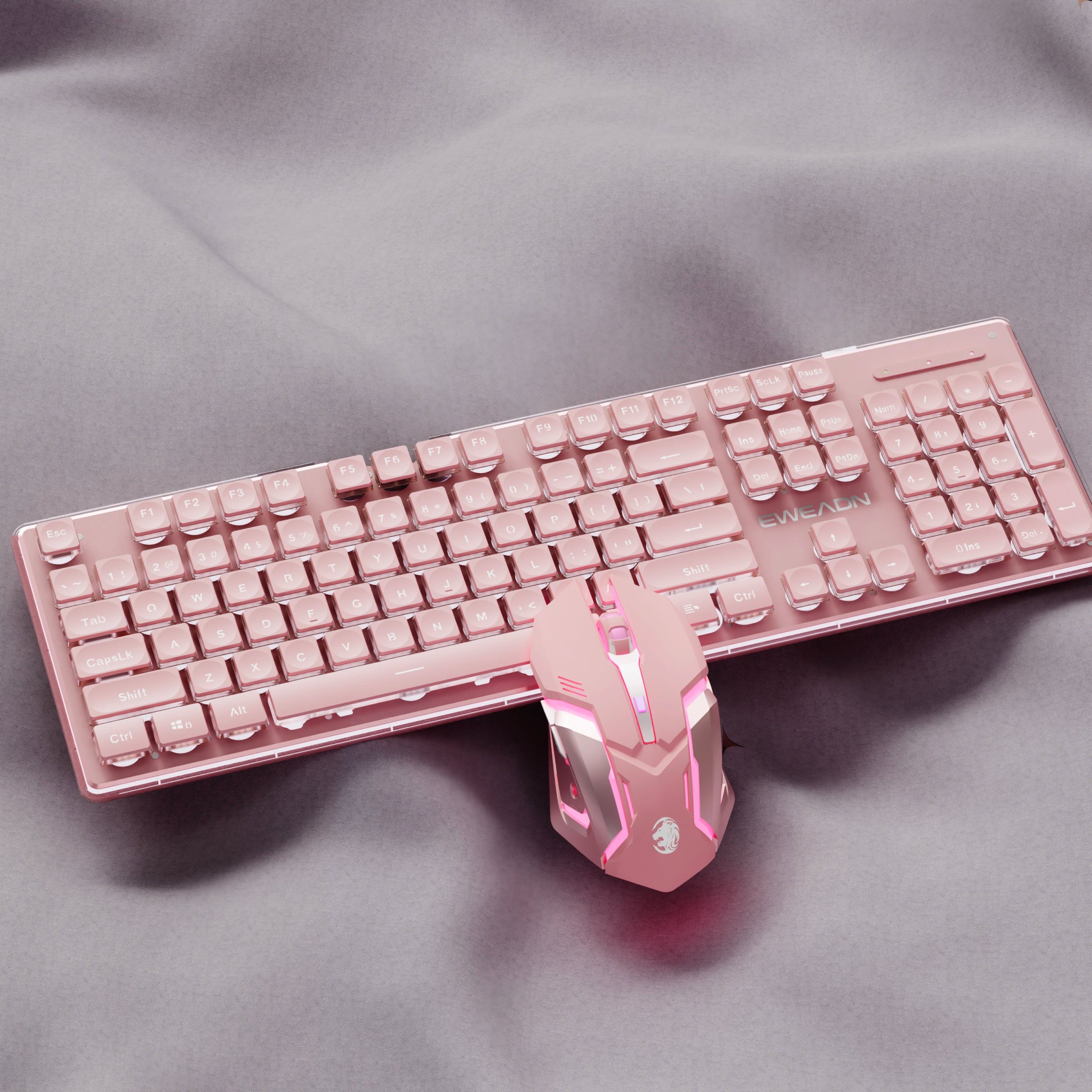 EWEADN Bluetooth Dual-Mode 2.4GHz Wireless Keyboard and Mouse Set, Ergonomic, Silent, Backlit, Gaming & Office, Green/Pink/White