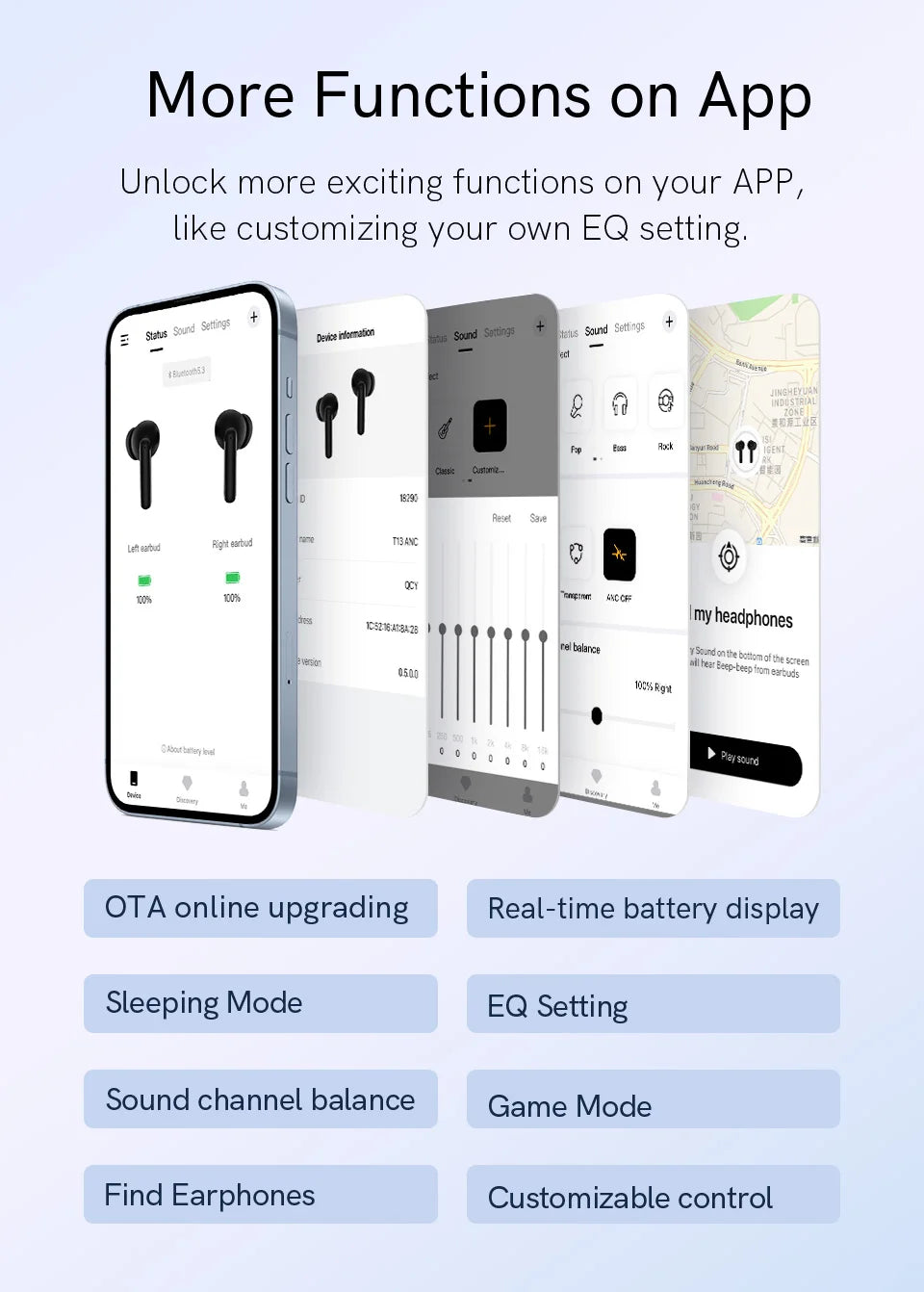 QCY T13 ANC Wireless Earphones Bluetooth 5.3 TWS ANC Noise Cancellation Headphone 4 Mics ENC Headset In-Ear Handfree Earbuds