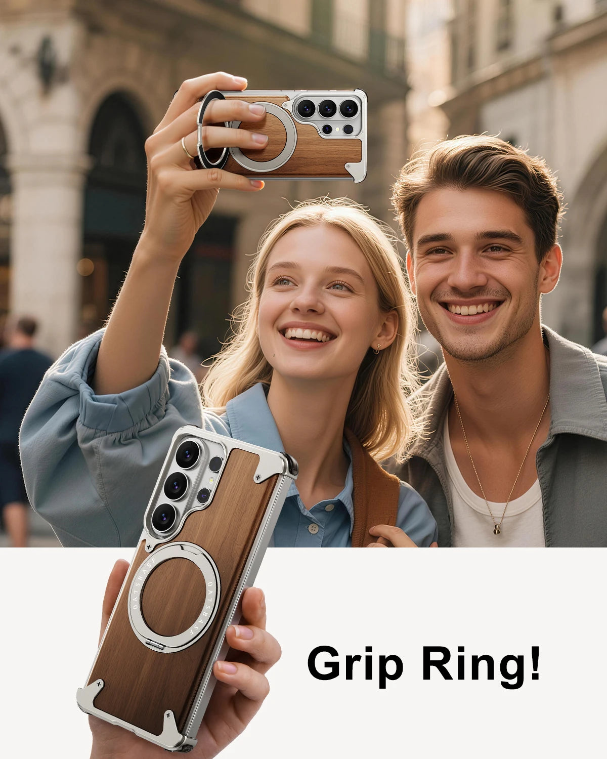 Eary for Samsung Galaxy S26 Ultra Wooden Case With 360°Rotating Magnetic Stand Frameless Unique Wood Phone Cover Drop Protection