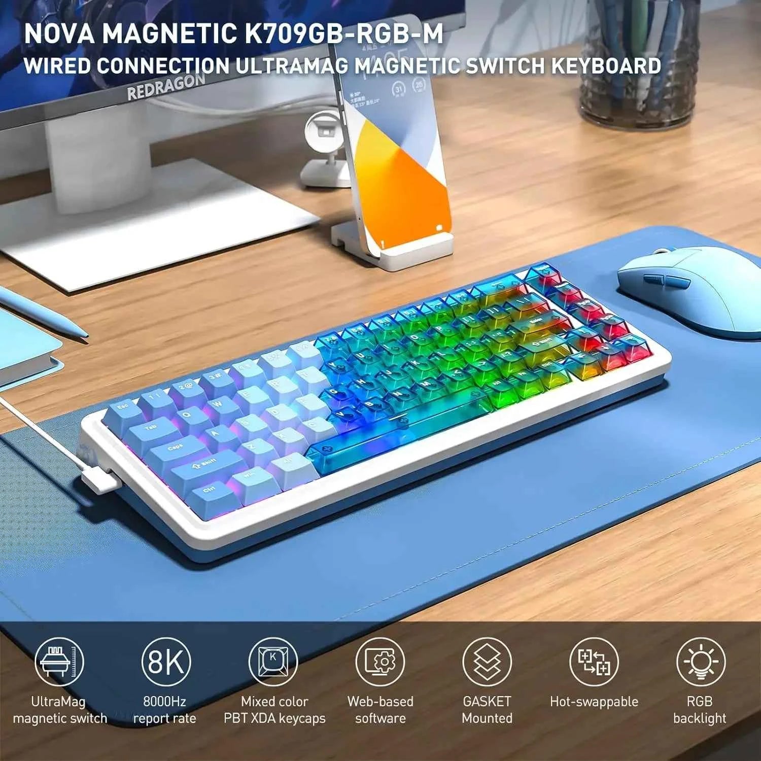 Redragon K709 HE Rapid Trigger Gaming Keyboard, 8K Wired Mechanical Keyboard w/Next-Gen UltraMag 100% POM Silky Magnetic Switch