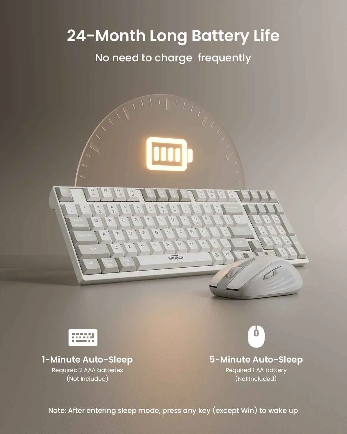 wegear KM3 Wireless Keyboard Mouse Combo 98 keys Full Size Wireless Keyboard Supports Windows/Mac OS for Notebook Laptop