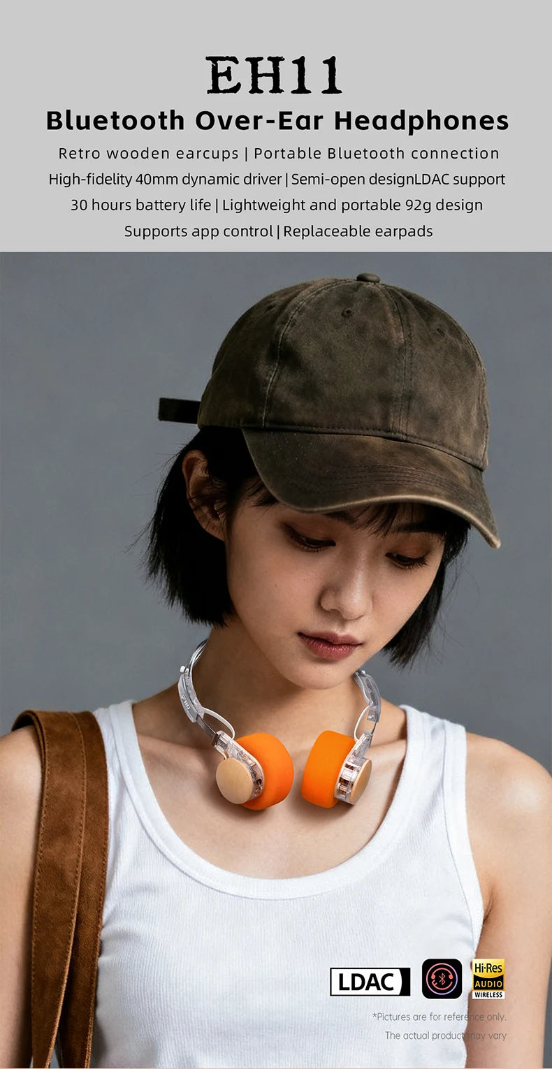 FIIO EH11 On-Ear Bluetooth Headphones, Powerful Bass & LDAC Hi-Res Audio, Lightweight Retro Design, 30H Battery, Dual Device & A