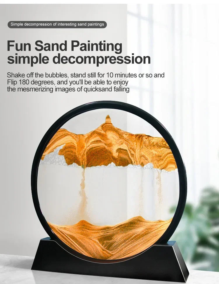 3D Sandscape Moving Sand Art Picture Round Glass Deep Sea Hourglass Quicksand Craft Flowing Sand Painting Office Home Decor Gift