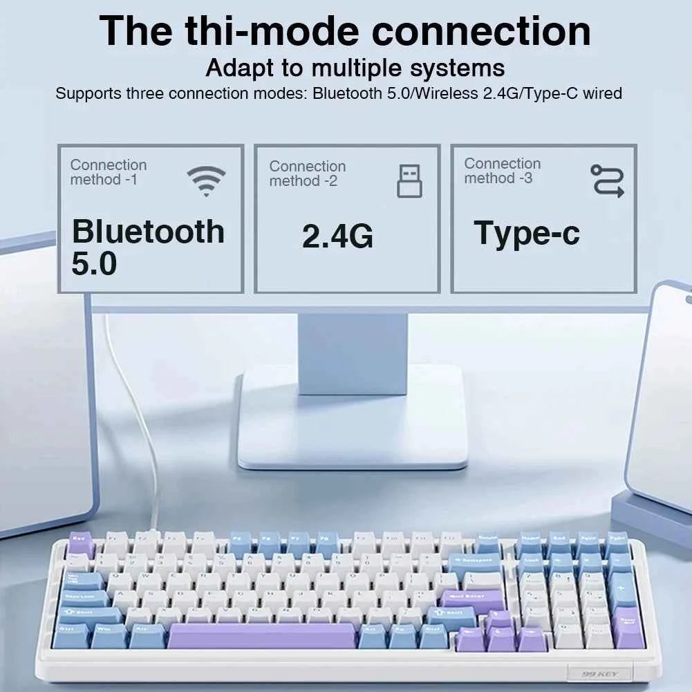 AULA F99 Gaming Mechanical Keyboard 99 Keys Gasket Structure Wireless Bluetooth Wired Hot Swappable PBT Gasket RGB For PC Laptop