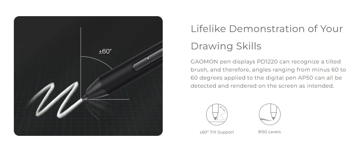 Gaomon PD1220 Pen Display Graphics Tablet with 11.6 inch 86% NTSC Screen AG Glass Eye Protective Monitor for Artist Beginner