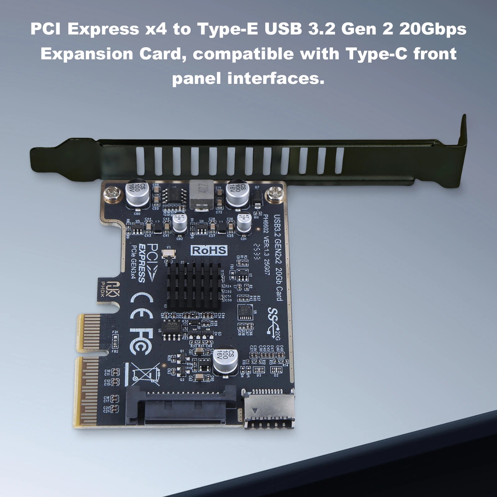 USB 3.2 Gen2 20Gbps PCIe X4 to Type-E Expansion Card