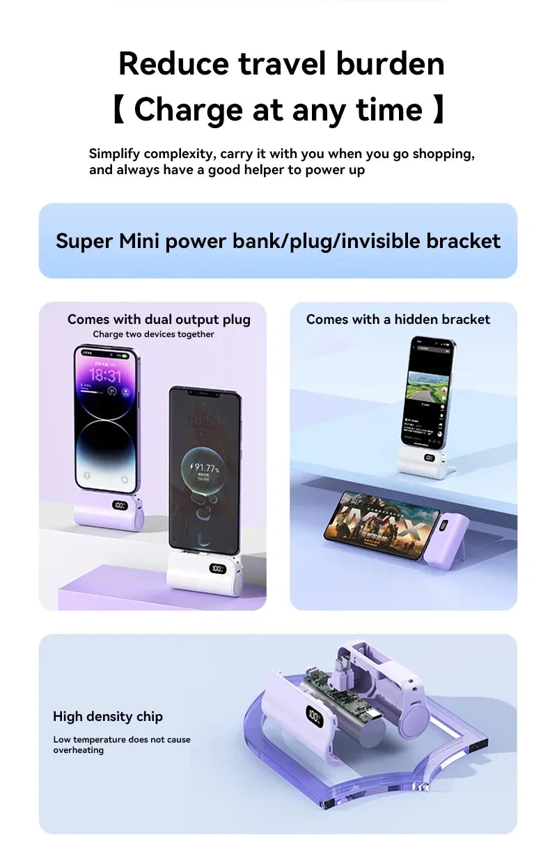 50000mAh Mini Capsule High Capacity Power Bank Portable Wireless Fast Charging External Battery for iPhone Xiaomi Huawei Samsung