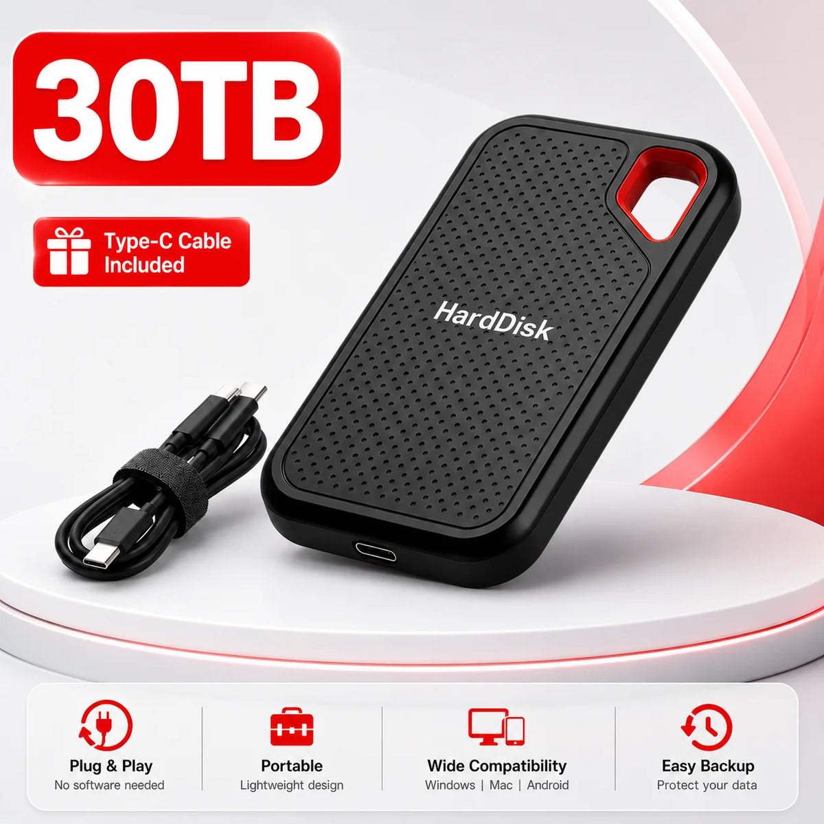 2TB Portable SSD External Solid State Drive USB-C Fast Storage Device for Laptop Mac PC Phone Backup Data