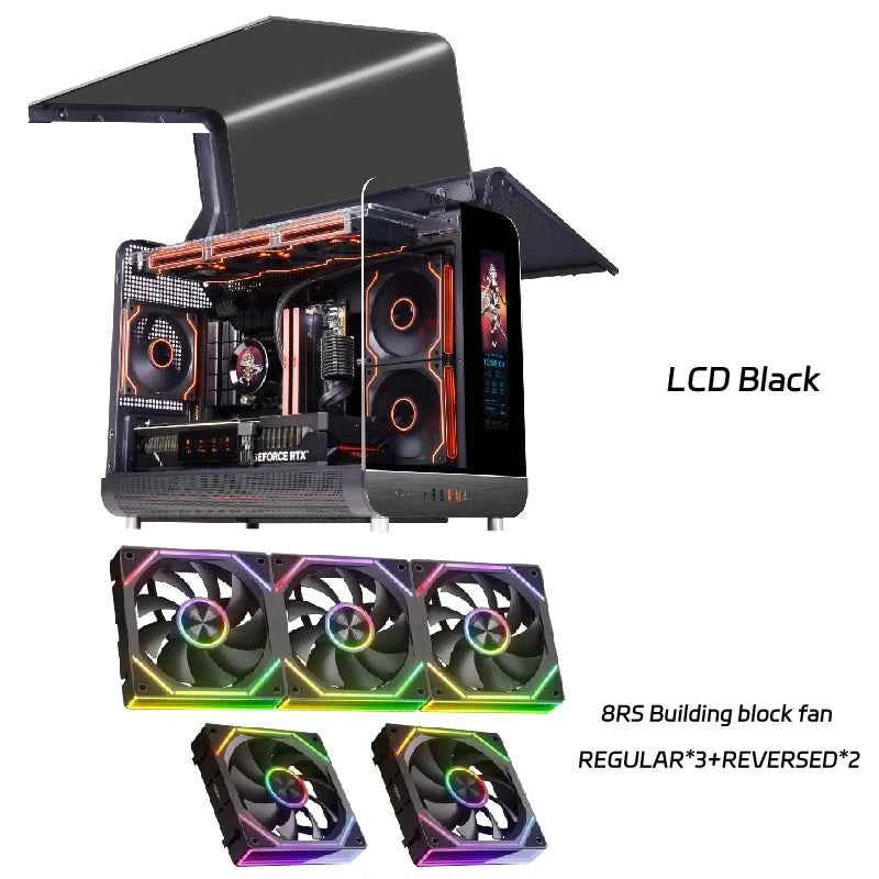 PowerTrain  X-GAMERX Phantom Wings LCD Edition Black Seaview Room Case MATX Vertical Desktop Computer 360 Water-cooling Host