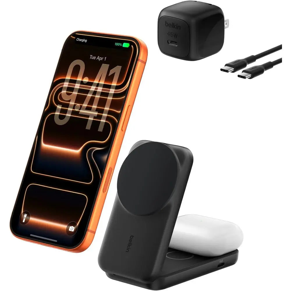 2-in-1 Qi2.2 25W Magnetic Wireless Charger with 5W USB-C Port, Compatible for iPhone 17/16/15, Pixel 10, and AirPods, Includes 4