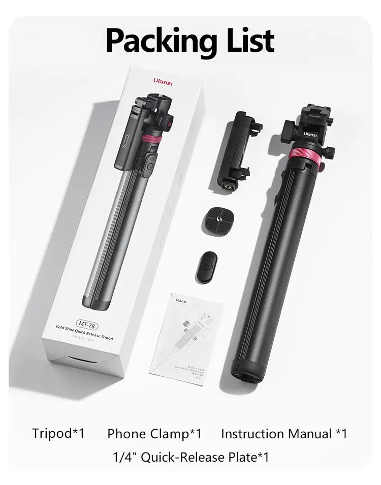 Ulanzi MT-78 1.85M Quick Release Tripod with Remote Phone Holder Cold Shoe Mount 1/4'' for Phone Camera Video Light Flash Mic