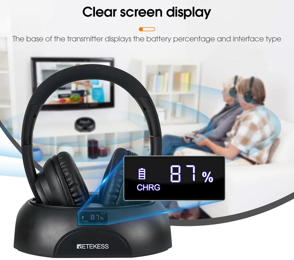Retekess Wireless Headphone TA006 TV Watching Rechargeable Wireless Earphone with Transmitter Support Coaxial Fiber 3.5 AUX RCA