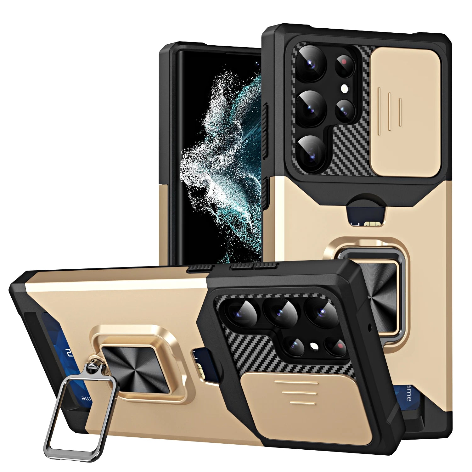 Card Slot Wallet Ring Holder Case For Samsung Galaxy S25 S24 S23 S22 Ultra S22 S23 Plus S21 Armor Kickstand Bumpers Cover