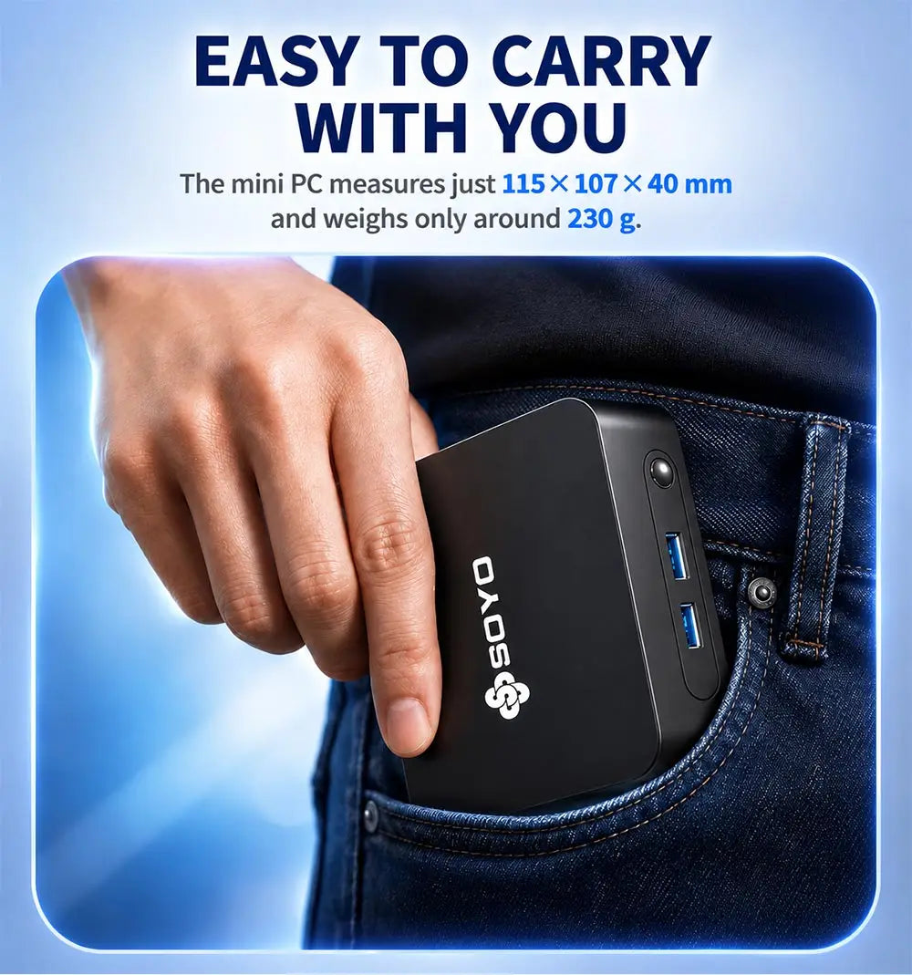 SOYO Mini PC Y5 PLUS Intel I7 4th Gen 8GB RAM 128GB Y5 Air I5 4th GenWindows 11 Pro WiFi BT4.2 Office Desktop Computer HDMI*2 RJ45*1 USB3.0*4 3.3GHZ 4K 60fps Graphics