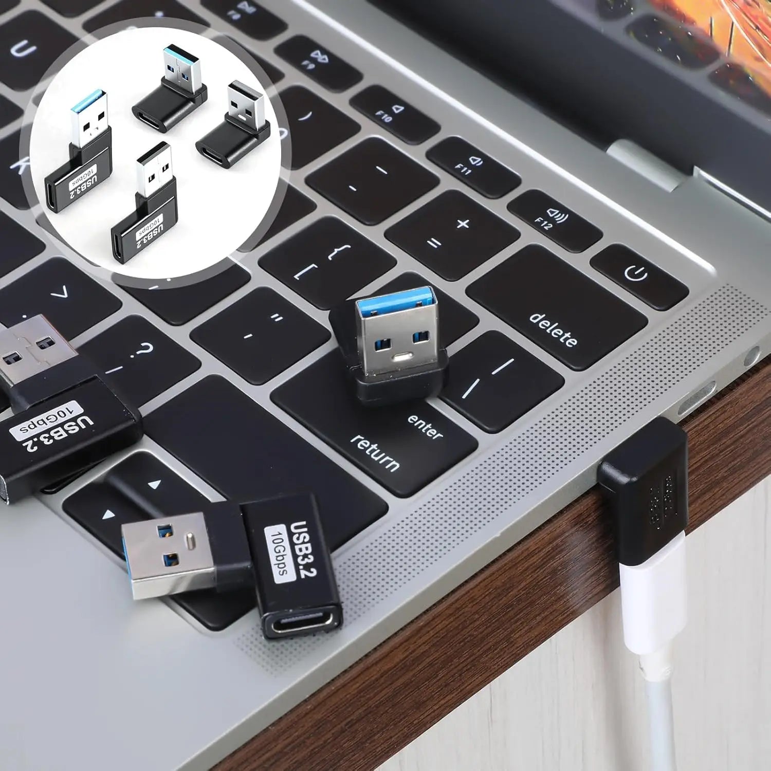 90 Degree USB to USB C Adapter (4 Pack), Up and Down Angle, Left and Right Angle A Male to Type C Female Extender Connector