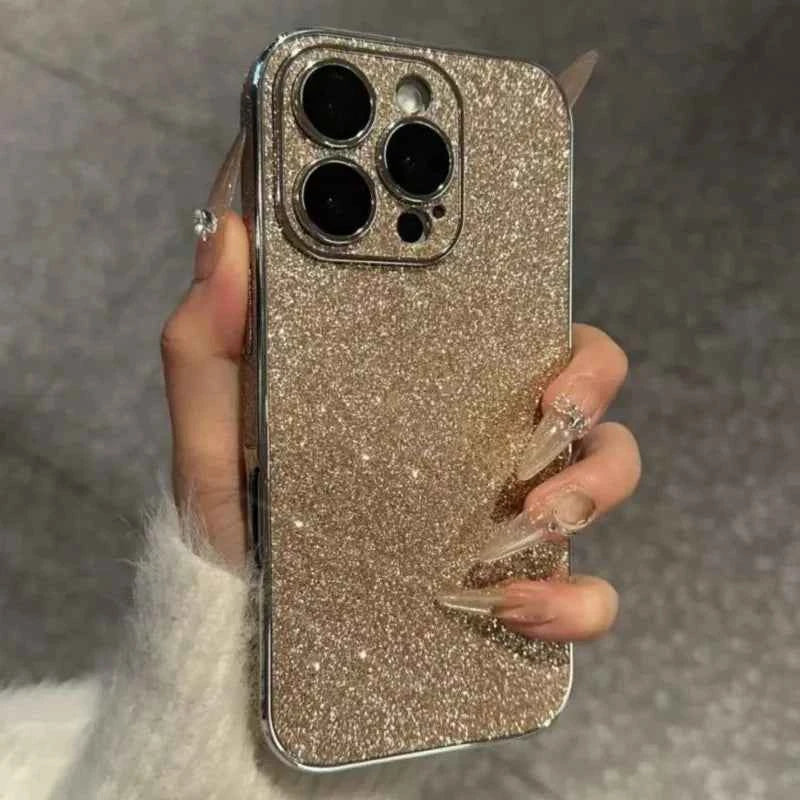 Luxury Bling Glitter Leather Case For iPhone 16 15 14 13 12 11 Pro Max Sparkling Soft Silicone Shockproof Plating Bumper Cover